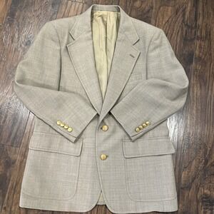 Vtg Hunter Haig Men's Blazer Gold Trophy Buttons‎ Sz 40* Heavy Woven Tan Flecked